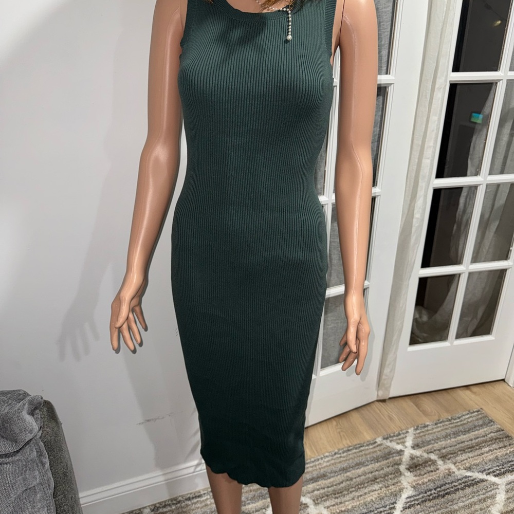 Marshalls Dark Green Ribbed Sleeveless Midi Dress